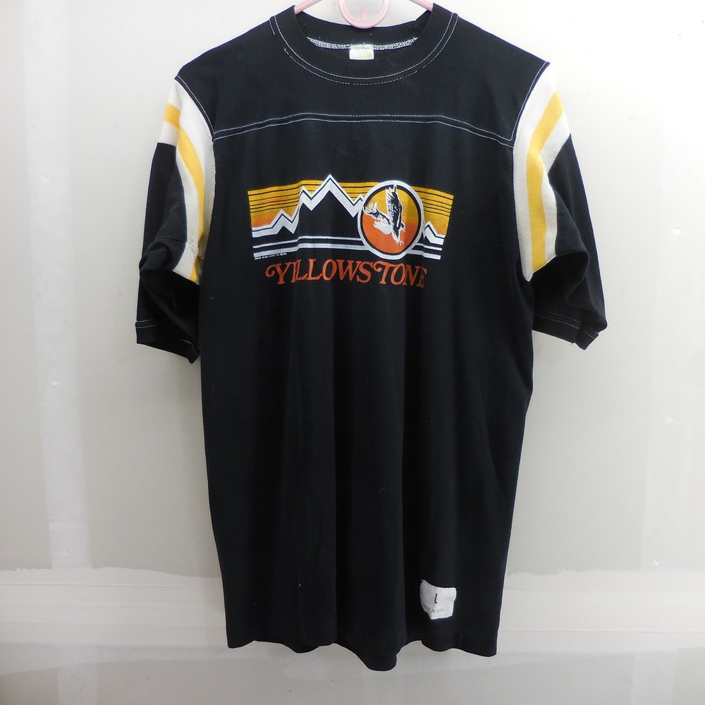Vintage 1982 Yellowstone National Park T Shirt Wild West Shirt Co Black Large